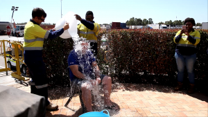Centurion’s DM Yard Operations Darren Fox having the ice bucket poured over him after the fundraising targets were met.